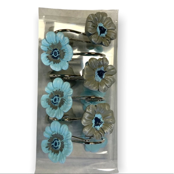 Flower Shower Hooks Resin Sun Splash Collection Blue Clay-Grey Set of 12 Hooks - Picture 5 of 9